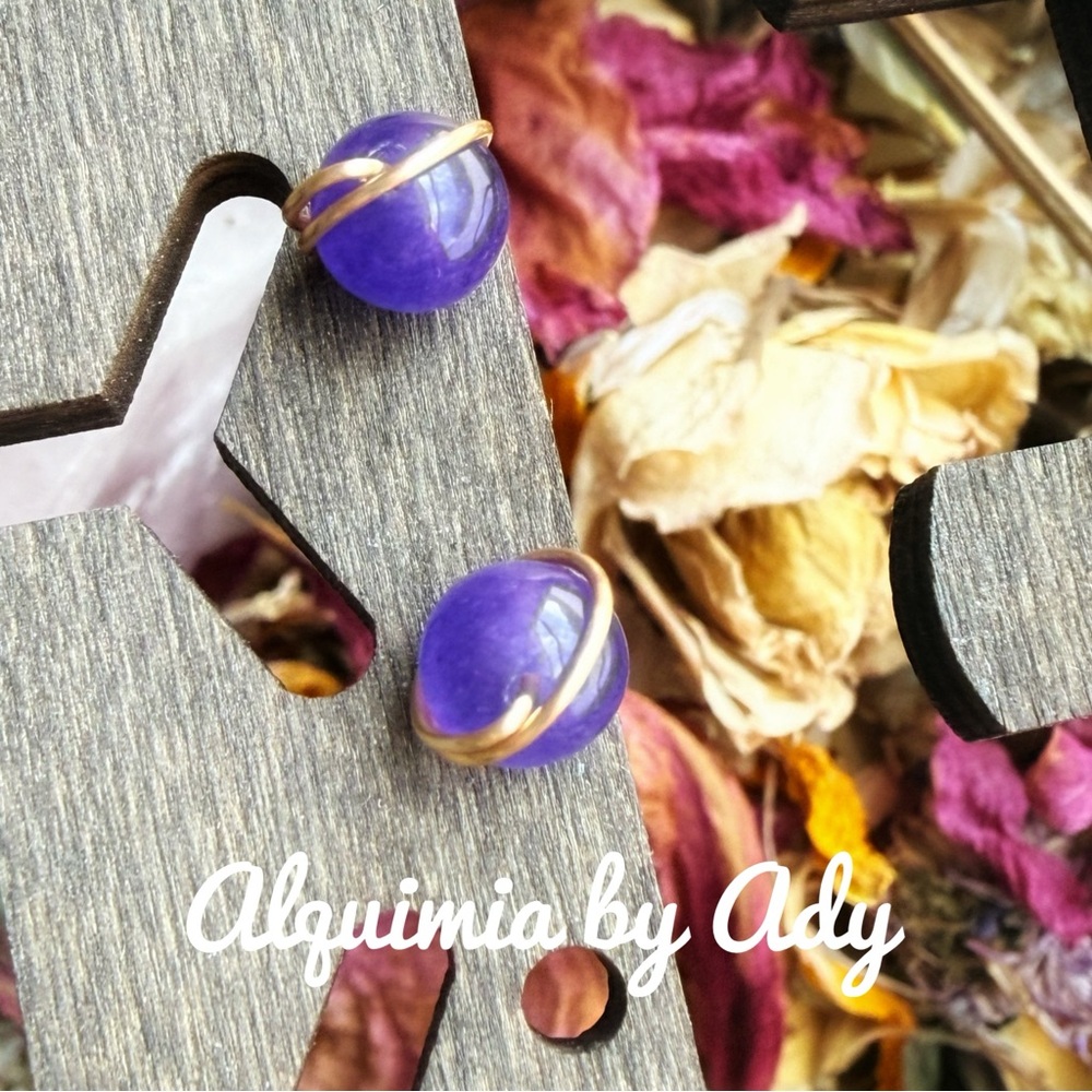Colorful Purple jade and Gold Earrings